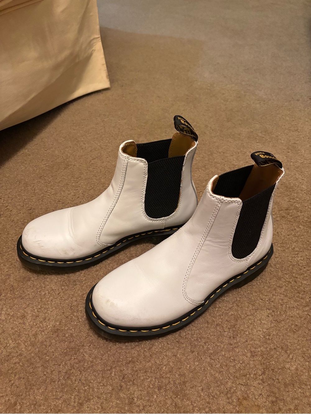 Dr. Martens 2976 White Smooth Leather Chelsea Boots Women's Size 10